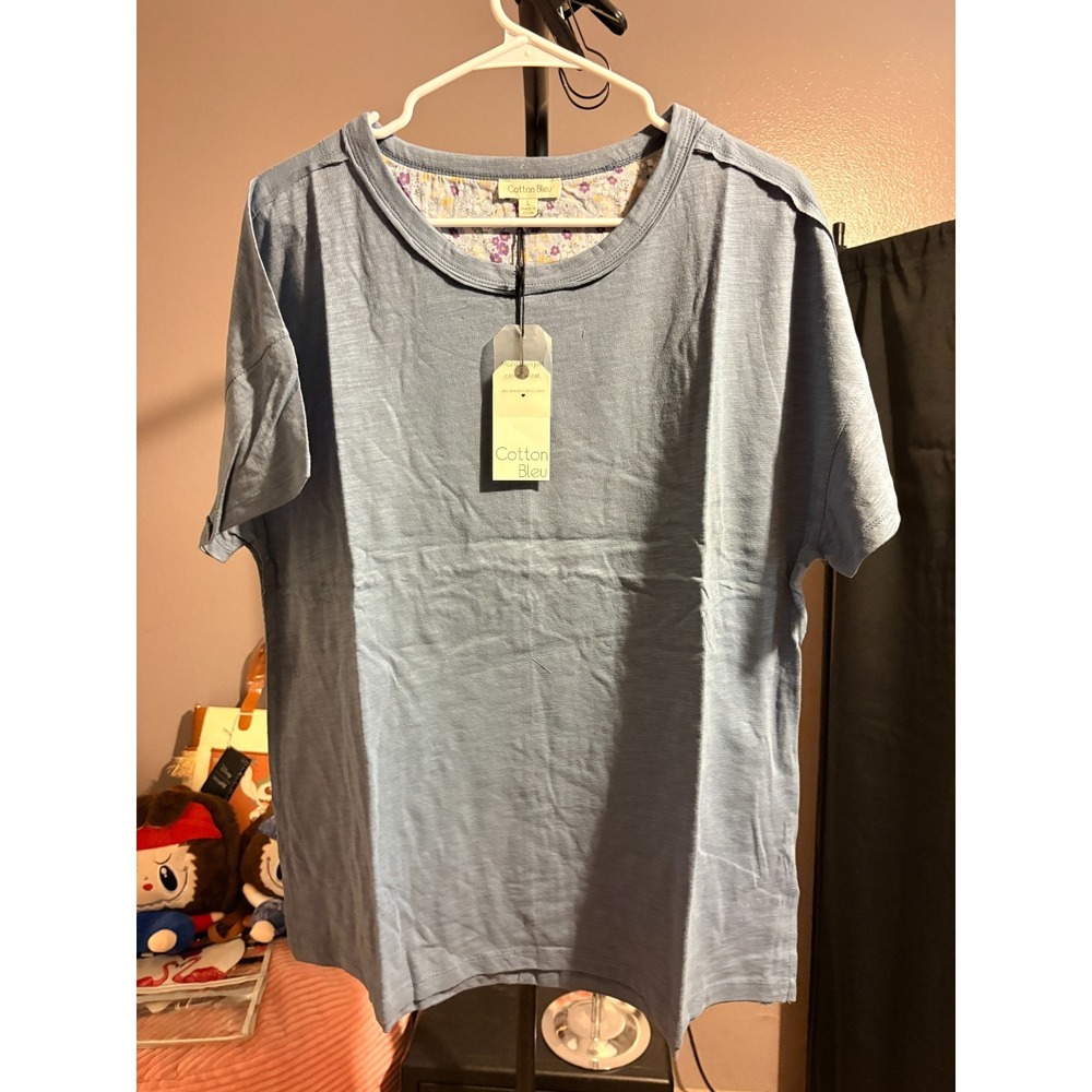 Cotton Bleu Blue Pullover Casual Shirt Sz L